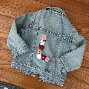 Embroidered L letter Old Navy Kids Denim Jacket with Floral Accents